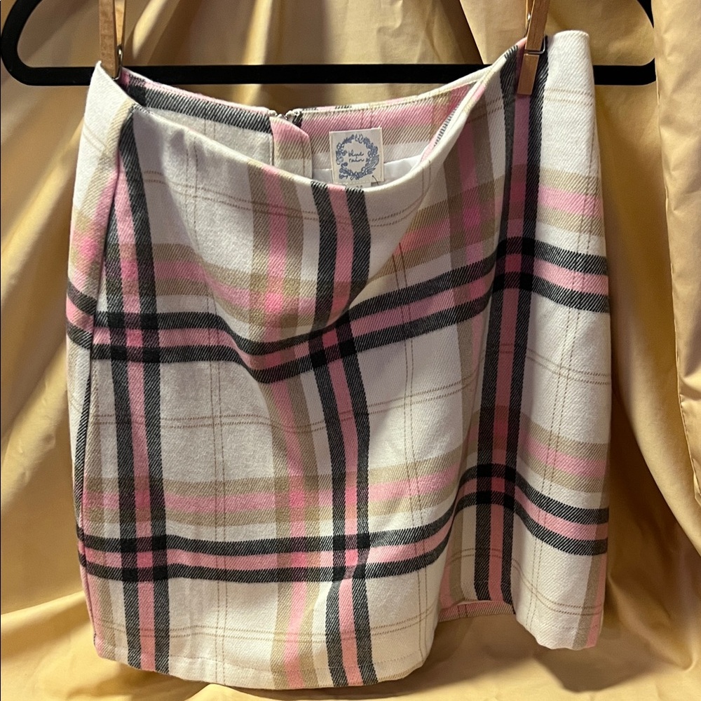 Francesca's Collections Plaid Skirt in Pink and White